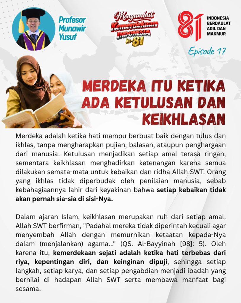 Prof. Munawir Yusuf: Kemerdekaan Sejati Lahir dari Ketulusan dan Keikhlasan Jalin Pena Indonesia